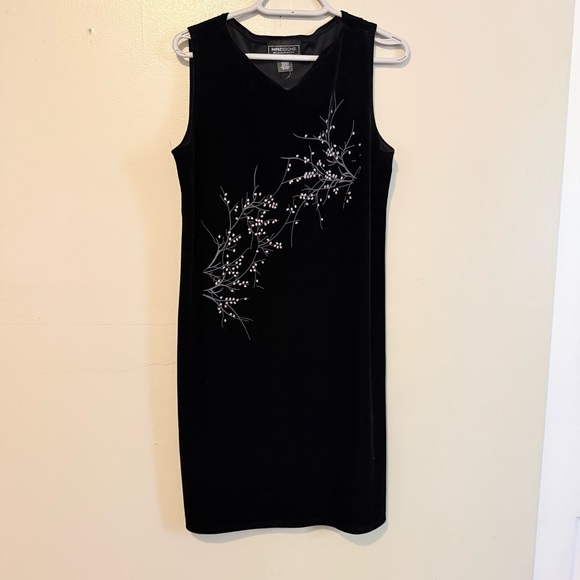 Impressions Dresses & Skirts - Impressions Black Mini Dress with Silver Floral Design